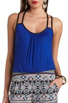 Thumbnail for your product : Charlotte Russe Faux Leather Trimmed Strappy Tank Top