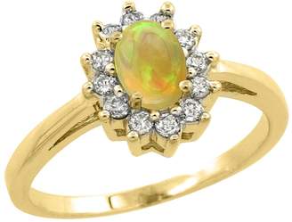 Sabrina Silver 14K Yellow Gold Natural Ethiopian Opal Flower Diamond Halo Ring Oval 6x4 mm, size 6.5