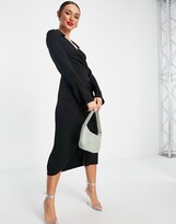Thumbnail for your product : ASOS DESIGN 70s drape front wrap midi dress in black