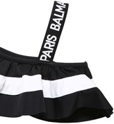 Thumbnail for your product : Balmain Striped Ruffle Lycra Bikini W/logo Bands
