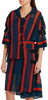 Thumbnail for your product : Sacai Macramé Lace-paneled Cotton-blend Chiffon Dress - Navy