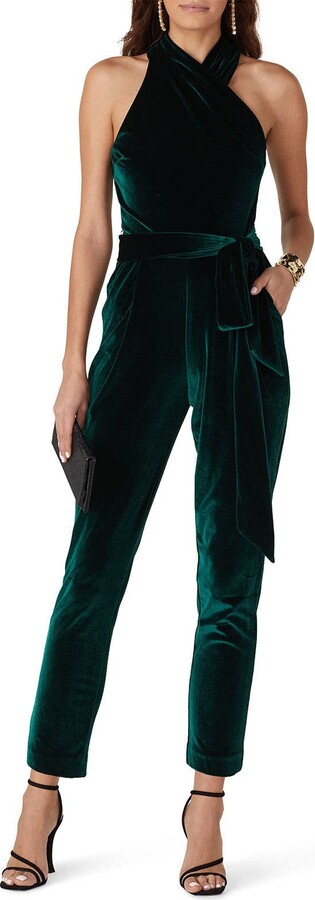 Harland Open Back Velvet Jumpsuit Green