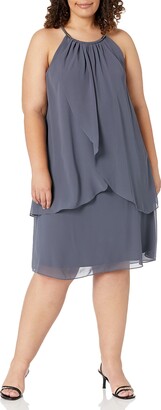 SL Fashions Women's Plus-Size Embellished Halter Neck Tier Dress