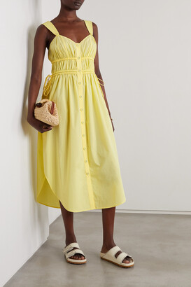 Oroton Gathered Cotton Midi Dress - Yellow - ShopStyle