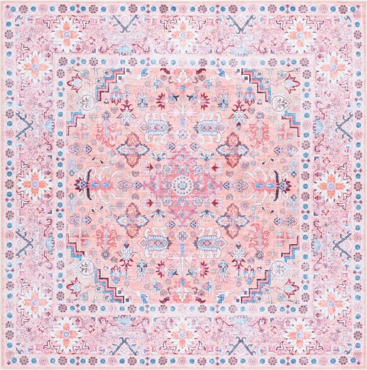 Arizona Beige/Pink 6 ft. x 6 ft. Machine Washable Ornate Floral Medallion Square Area Rug