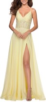Thumbnail for your product : La Femme Sparkle Lace Chiffon Gown