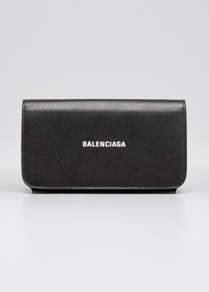 Balenciaga Grained Logo Bifold Wallet with Chain Strap