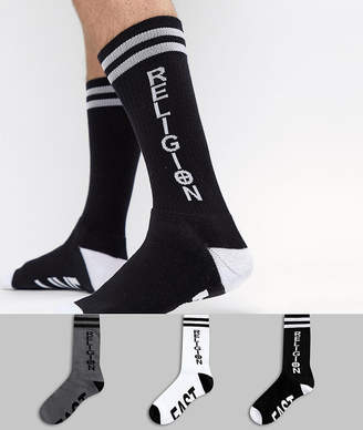 Religion 3 Pack Socks With Live Fast Text
