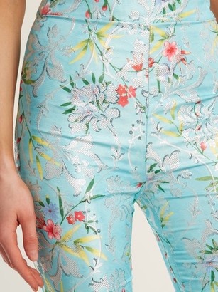 Halpern Floral-print High-rise Kick-flare Trousers - Blue Multi