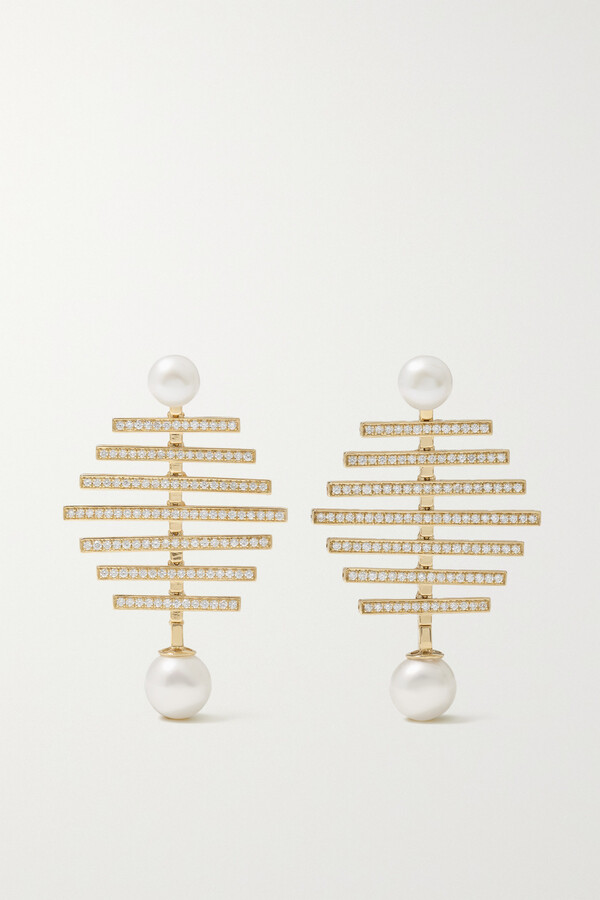 Mateo 14Kt gold pearl and diamond earrings - ShopStyle