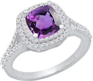 DazzlingRock Collection 14K White Gold Cushion Cut 6.5 MM Aquamarine & Round White Diamond Halo Engagement Ring (Size 4)