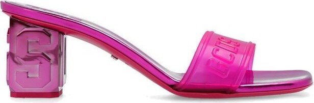 GCDS Pink Suede Logo Socks Block Heel Ankle Boots Women's Shoes