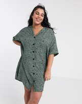 Thumbnail for your product : ASOS DESIGN Curve chuck on button through mini shirt dress in leopard print