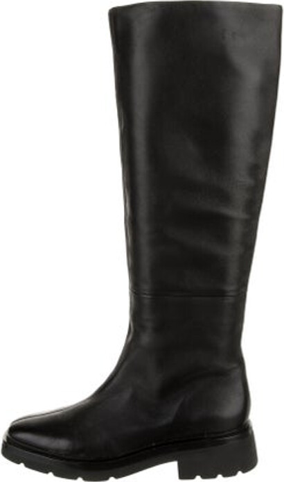 Vince Leather Knee-High Riding Boots Black Round-Toes Unfortunately, due to restrictions, this item may not be eligible for shipping in all areas.