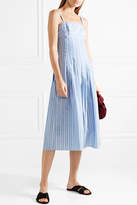 Thumbnail for your product : Rosetta Getty Pleated Striped Poplin Midi Dress - Blue