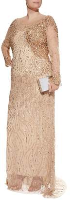 Marina Rinaldi Embellished Sheer Sleeve Gown