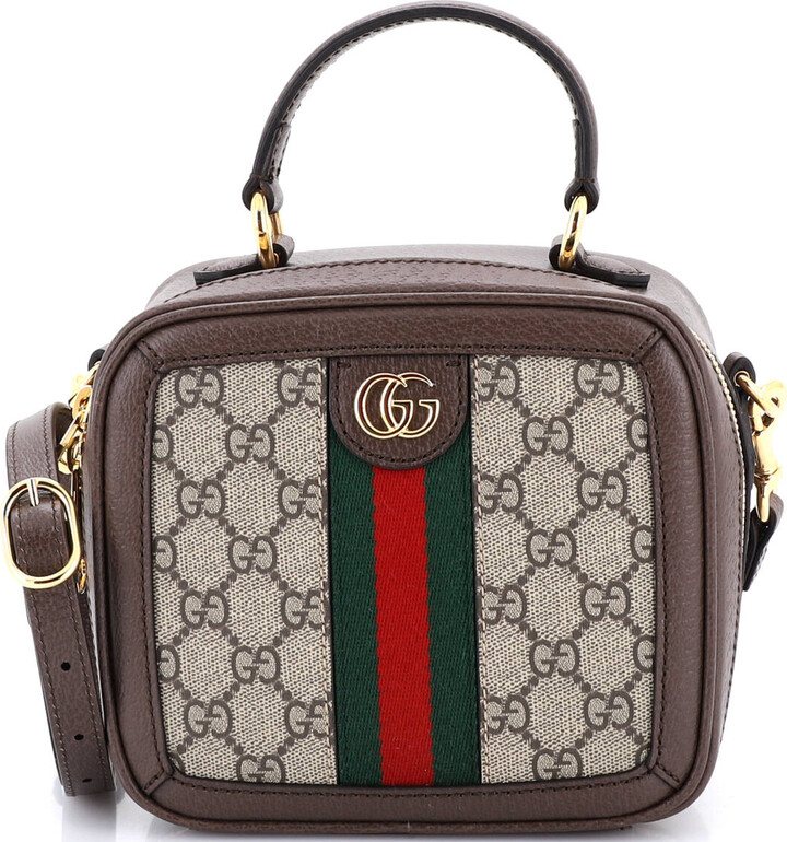 Gucci Ophidia Zip Around Top Handle Bag GG Coated Canvas with Leather Mini