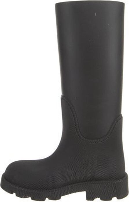 Burberry Rubber Knee-High Rain Boots Black Round-Toes Includes Box Designer