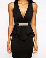Thumbnail for your product : Lipsy Deep V Ruffle Body-Conscious Dress With Metal Plate