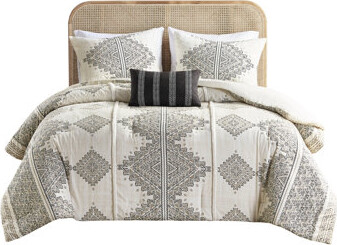 Wovilo 4 Piece Comforter With Throw Pillow. Black/ Printed. . Global Inspired Aspect. Machine Washable Fabric Pillow For Bed. Microfiber. Element.