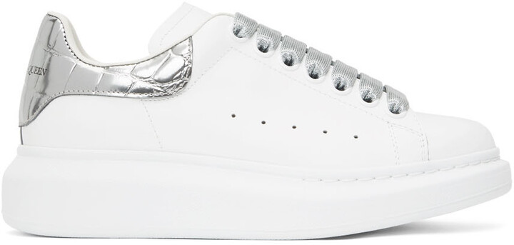 Alexander McQueen SSENSE Exclusive White & Silver Croc Tab Oversized  Sneakers - ShopStyle