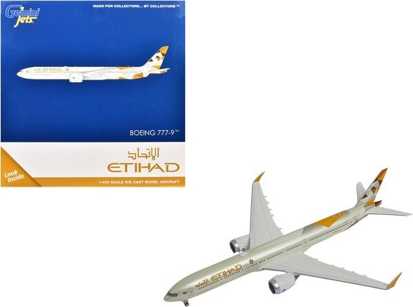 Boeing777-9CommercialAircraft"EtihadAirways"(A6-FAA)BeigewithTailGraphics1/400DiecastModelAirplanebyGeminiJets