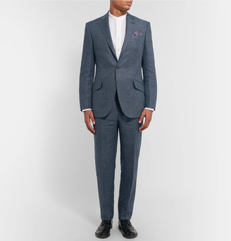 Richard James Blue Slim-Fit Slub Wool and Linen-Blend Puppytooth Suit Trousers