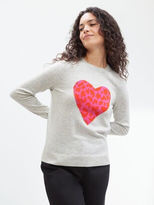 chesca Heart and Animal Print Turtleneck Jumper, Grey/Red at John Lewis &  Partners