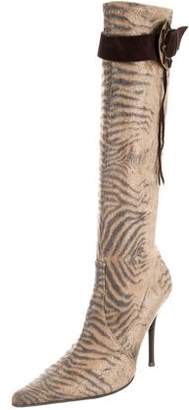 Casadei Velvet Animal Print Boots
