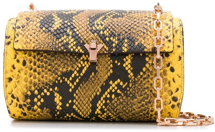 neon yellow snakeskin bag