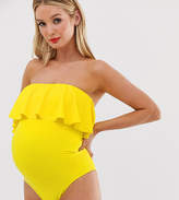 Thumbnail for your product : ASOS Maternity DESIGN recycled maternity bandeau minimal frill swimsuit in yellow