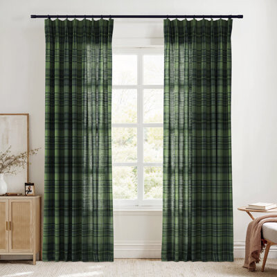 TWOPAGES CURTAIN TWOPAGES Unlined Plaid Curtain Gingham Faux Linen Pinch Pleat Curtain