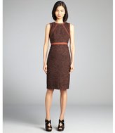 Thumbnail for your product : Magaschoni henna and dark chocolate tricot trim wool tweed dress