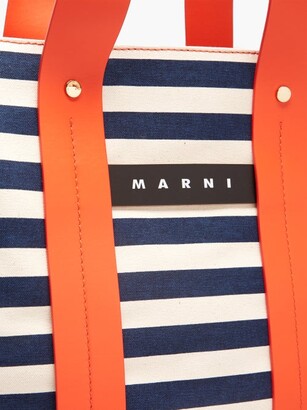Marni Burton Leather-trimmed Striped Canvas Tote Bag - Blue Stripe