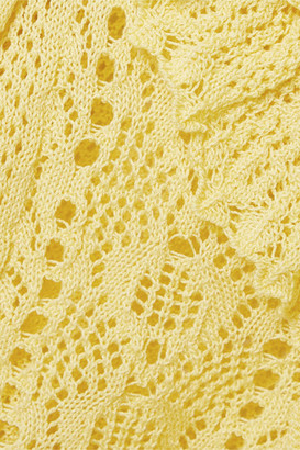 LoveShackFancy Seraphine Cropped Ruffled Crocheted Cotton Cardigan - Yellow