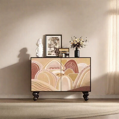 interanest Walnut Storage Cabinet with Metal Handles