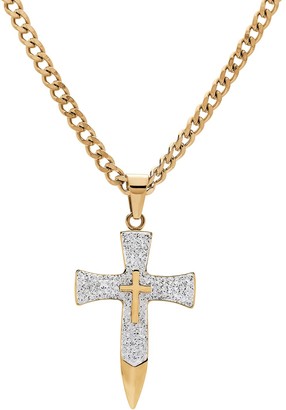 Gold Tone Crystal Cross Pendant Necklace