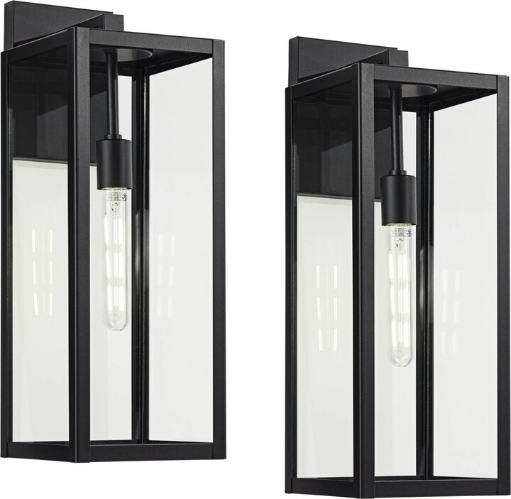 John Timberland Titan Modern Outdoor Wall Light Fixtures Set of 2 Mystic Black Rectangular Frame 20\