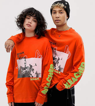 Collusion COLLUSION Unisex long sleeve t-shirt with graphic print in orange