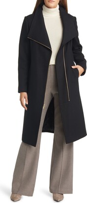 Cole Haan Women's Asymmetric Zip Fine Twill Wool Blend Coat