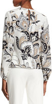 Thumbnail for your product : Carolina Herrera Long-Sleeve Paisley-Print Blouse, Black/Beige