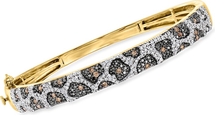 Black, White and Brown Diamond Leopard Bangle Bracelet in 18kt Gold Over Sterling