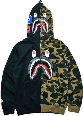 Padola BAPE Shark Men's Hoodie Shark Head Camo Camouflage Contrast  Stitching Hip Hop Tops Sweatshirt(Black Green XXL) - ShopStyle