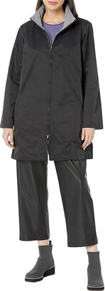 Eileen Fisher High Collar Reversible Coat (Black) Women's Clothing