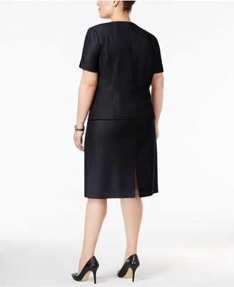 Tahari ASL Plus Size Short-Sleeve Zip-Up Skirt Suit