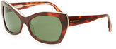 Thumbnail for your product : Balenciaga Rectangle Cat-Eye Sunglasses, Havana/Green