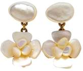Thumbnail for your product : Chanel Gold Tone Metal White Shell Flower Dangle Stud Earrings