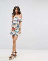 Thumbnail for your product : PrettyLittleThing Tropical Print Bardot Bodycon Dress