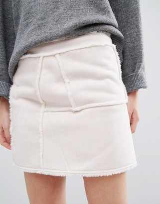 J.o.a. Faux Shearling Mini Skirt-Cream