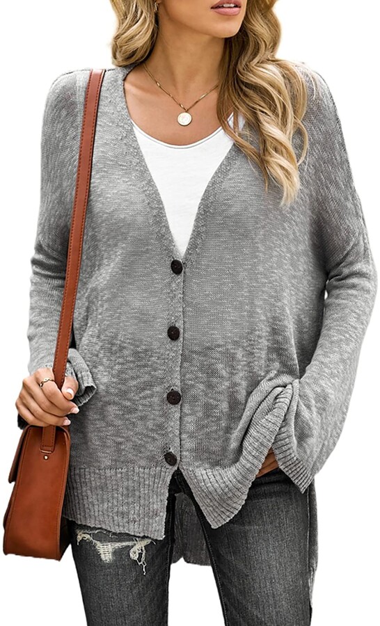 gray button up sweater